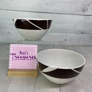 Home Target DUSK Brown Geometric Leaves White Stoneware Soup Cereal Bowls  Set 2